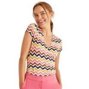Boden Chevron Print Faux Wrap Shirt Women’s Sz 8 Multicolor Short Sleeve Blouse